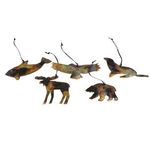 Copper Handmade Christmas Ornaments Moose Seal Eagle Salmon Bear Lot Of 5
